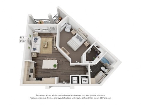 Floor plan for 1 bed, 1 bath, 788 sqft